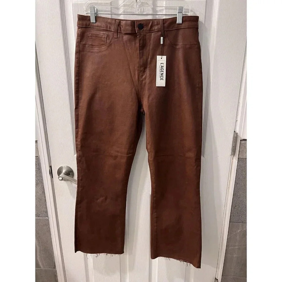 L'Agence Kendra High Rise Cropped Flare Pants Java Coated Women's Size 33 NWT - Picture 9 of 11
